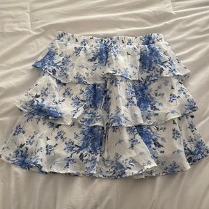 blue and white floral skirt